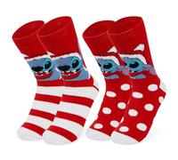 Disney Chaussettes Femme Pilou, 2 Paires Chaussettes Antidérapantes Femme Stitch Mickey Minnie Baby Yoda (Rouge Stitch)