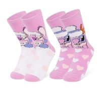 Disney Chaussettes Femme Pilou, 2 Paires Chaussettes Antidérapantes Femme Stitch Mickey Minnie Baby Yoda (Rose Angel)