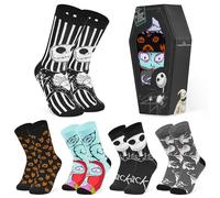 Disney Chaussettes Femme, Lot de 5 Chaussettes Fantaisie à Motifs - Cadeau Femme et Ado (Noir Jack Skellington)