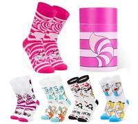 Disney Chaussettes Femme, Lot de 5 Chaussettes Fantaisie à Motifs - Cadeau Femme et Ado (Rose Alice in Wonderland)