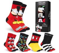 Disney Chaussettes Homme Mi-Mollet, Coffret 5 Paires Chaussettes Fantaisie Homme, Idée Cadeau Geek Adulte Ado (Rouge Mickey, 39-44 EU)