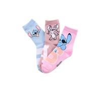 Disney Chaussettes Stitch pour enfants - Lot de 3 chaussettes sous licence filles | Chaussettes respirantes en coton avec motif Stitch et Angel | Douces et doux pour la peau, multicolore, 31-34