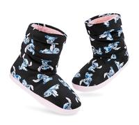 Disney Chaussons Femme Bottines Stitch Pantoufles Bottes Fourrées Bottine Femme Fille Ado Confort Hiver Tailles 34-41 (Noir/Bleu Stitch, 34-35 EU)