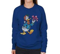 Disney Christmas Donald Duck Holding Present Women's Sweatshirt