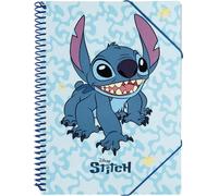 Disney, Classeur à spirale A4 Stitch avec 30 pochettes et élastique, Bleu