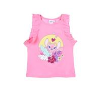 Disney Classics Débardeur avec Stitch, Rouches et décorations florales, 100 % coton, pour fille, rose, 3 ans