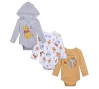 Disney Classics Mickey Mouse Winnie l'Ourson Minnie Lot de 3 bodies pour bébé Tailles nouveau-né à nourrisson (nouveau-né à 24 mois), Gris/blanc/jaune, nouveau né