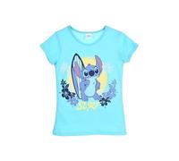 Disney Classics T-shirt Stitch pour fille, 100 % coton, imprimé hawaii (IT, âge, 4 ans, régulier, bleu clair)