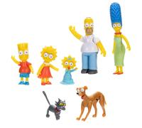 Les Simpson - Coffret Figurines articulées Famille Simpson - 7 Personnages - Homer, Marge, Bart, Lisa, Maggie et Animaux - Produit Officiel - Échelle 2.5" - Cadeau Jouet - pour Les Fans - 4 Ans et +