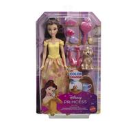 Disney Coffret Princesse Belle et son chien à toiletter avec taches qui changent de couleur, baignoire, brosse et accessoires pour cheveux, inspiré du film La Belle et la Bête, JFC42