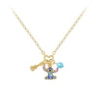 Disney Collier avec pendentif Stitch Charm en plaqué or avec pierre bleue