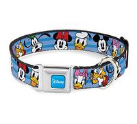 Disney Collier pour chien avec boucle de ceinture de sécurité en métal Motif Disney The Sensational Six visages souriants Rayures bleues 28 à 41,5 cm 2,5 cm de large