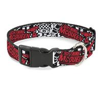 Disney Collier pour chien avec boucle en plastique Motif Cars Lightning McQueen Racing Collage Blanc Noir Rouge 40,6 à 58,4 cm de large