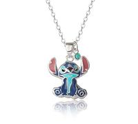 Disney Collier Stitch pour femme avec breloque en cristal, 45,7 cm plaqué argent flash pendentif point assis, collier sous licence officielle, Laiton, Cristal