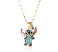 Disney Collier Stitch pour femme - Licence officielle - Plaqué or 18 carats - Pendentif en émail et cristal bleu - 45,7 cm, Laiton, Cristal