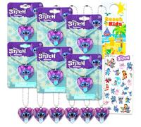 Disney Colliers de fête d'anniversaire Stitch pour enfants - Lot de 6 plaques d'identité pour filles et plus d'autocollants, plus | Lilo and Stitch Fournitures de fête d'anniversaire pour remplir les