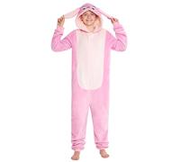 Disney Combinaison Pyjama Enfant Fille Pyjama Stitch Surpyjama Grenouillère en Polaire Fille Onesie Enfant Ado 2-15 Ans (Rose Angel, 9-10 Ans)
