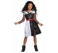 Disney | Costume Cruella Enfant S/M/L Dès 3 Ans | Déguisement Villains Noire Et Blanche | Tenue Inspirée Du Film | Robe Cosplay Disney Fille | Idée Cadeau Pour Halloween, Fête Ou Jeu De Rôle