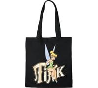 Disney Cotton Division Officiel Fee Clochette 100% coton |Réutilisable | Longue poignée | Voyages et achats |Sac fourre-tout 38 * 40 CM, Tinker Bell_Black_1, Taille unique