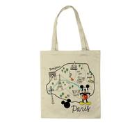 DISNEY Cotton Division Officiel Mickey in Paris 100% coton |Réutilisable | Longue poignée | Voyages et achats |Sac fourre-tout 38 * 40 CM, Mickey In Paris_Beige_1, Taille unique