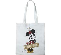 Disney Cotton Division Officiel Minnie Perfect Girl 100% coton |Réutilisable | Longue poignée | Voyages et achats |Sac fourre-tout 38 * 40 CM, Minnie Perfect Girl_White_1, Taille unique