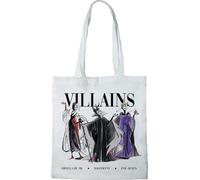 DISNEY Cotton Division Officiel Villains imprimés 100% coton |Réutilisable | Longue poignée | Voyages et achats |Sac fourre-tout 38 * 40 CM, Villains_White_1, Taille unique