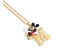 Disney Couture Kingdom Mickey Mouse M Initiale Figurine Collier en Plaqué Or Jaune avec émail Rouge, Blanc et Noir Charm Icône 90ans Bijoux Femme Pendentif