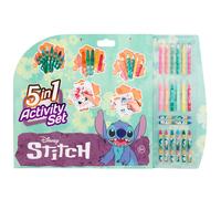 Disney Stitch | Stylos | 35 modèles et 40 autocollants | 35 coloriages, 6 crayons de couleur, 6 feutres, 8 crayons de cire et 40 stickers Stitch aux motifs hawaïens, grand bloc
