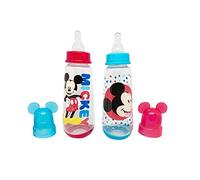 Disney Cudlie Mickey Mouse Baby Boy 2 Pack of 9 Oz Bottles with Removeable Character Molded Lid in Baby Mickey Star Print in Red & Blue