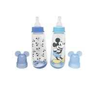 Disney Cudlie Mickey Mouse Baby Boy 2 Pack of 9 Oz Bottles with Removeable Character Molded Lid in Baby Mickey Star Print