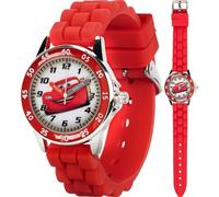 Disney CZ1009 Montre Ronde avec Bracelet en Caoutchouc Rouge Motif Cars Flash McQueen, Rouge, Montre Enfant décontractée