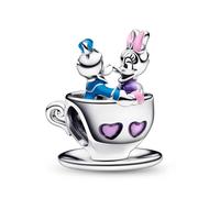 Disney Donald Breloque en argent sterling 925 avec tasse à thé en forme de canard et marguerite Compatible avec les breloques Pandora et de nombreux autres bracelets à breloques britanniques Métal