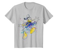 Disney Donald Duck Jumping For Joy Paint Splatter Portrait T-Shirt, Enfant, Argent, 10 ans