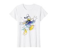 Disney Donald Duck Jumping For Joy Paint Splatter Portrait T-Shirt, Femme, Blanc, XL