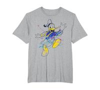 Disney Donald Duck Jumping For Joy Paint Splatter Portrait T-Shirt, Homme Grandes tailles, Gris Chiné, 3X Tall