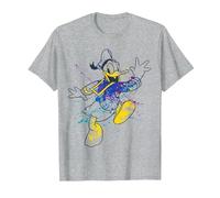 Disney Donald Duck Jumping For Joy Paint Splatter Portrait T-Shirt, Homme, Gris Chiné, 3XL