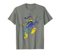 Disney Donald Duck Jumping For Joy Paint Splatter Portrait T-Shirt, Homme, Vert kaki chiné, M