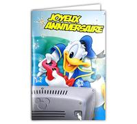 DISNEY DONALD DUCK MICKEY MOUSE Carte Joyeux Anniversaire étoiles Argentées Brillantes Enveloppe Bleue Jeux Vidéo TV Télévision Ordinateur Manette Console Invité Amis Copains Garçon Enfant 150576