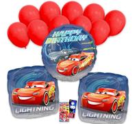 Disney Ensemble de ballons d'anniversaire Cars - Lot de 3 ballons décoratifs Flash McQueen en aluminium et autocollants, plus | Décorations de ballons Cars Disney pour fêtes