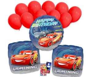 Disney Ensemble de ballons d'anniversaire Cars - Lot de 3 ballons décoratifs Flash McQueen en aluminium et autocollants, plus | Décorations de ballons Cars Disney pour fêtes