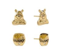 Disney Ensemble de boucles d'oreilles à tige en argent sterling doré Winnie l'ourson et Hunny Pot avec cristaux