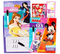 Disney Ensemble de cahiers d'exercices d'écriture et de dessin - Ensemble avec princesse Disney et Mickey Mouse 24 pages effaçables avec marqueur effaçable à sec | Apprentissage précoce à écrire et