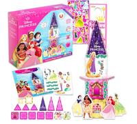 Disney Ensemble de carreaux de personnages magnétiques de princesse - Ensemble avec 24 jouets éducatifs Disney Steam Building Plus autocollants, plus | Ensemble de jouets de construction Princesse