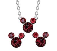 Disney Ensemble de Collier et Boucles d'Oreilles en Laiton pour le Mois de Naissance, avec Mickey Mouse, Laiton