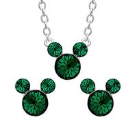 Disney Ensemble de Collier et Boucles d'Oreilles en Laiton pour Mois de Naissance, avec Mickey Mouse, Laiton, Zircone cubique