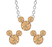 Disney Ensemble de Collier et Boucles d'Oreilles en Laiton pour Mois de Naissance, avec Mickey Mouse, Laiton