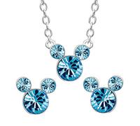 Disney Ensemble de Collier et Boucles d'Oreilles en Laiton pour Mois de Naissance, avec Mickey Mouse, Laiton, Zircone cubique