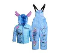 Disney Ensemble de neige pour filles - Minnie Mouse, Lilo & Stich - Veste de ski et pantalon à bretelles pour tout-petits/petites filles (2T-7), Stitch Bleu, 4 ans