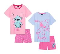 Disney Ensemble de Pyjama avec T-Shirt et Short Fille - Cadeau Stitch Fille (Bleu/Rose - Lot de 2, 6-7 Ans)
