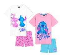 Disney Ensemble de Pyjama avec T-Shirt et Short Fille - Cadeau Stitch Fille (Rose/Bleu - Lot de 2, 6-7 Ans)